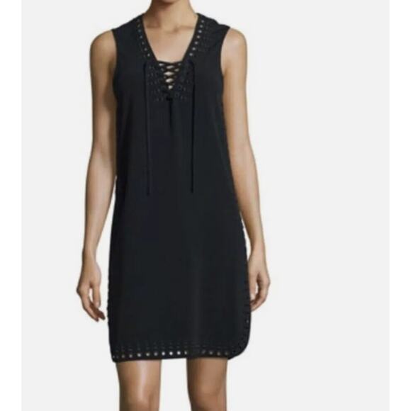 New Derek Lam 10 CROSBY Lace Up Embroidered Grommet Tank Dress Black 2 / XS - Picture 1 of 10